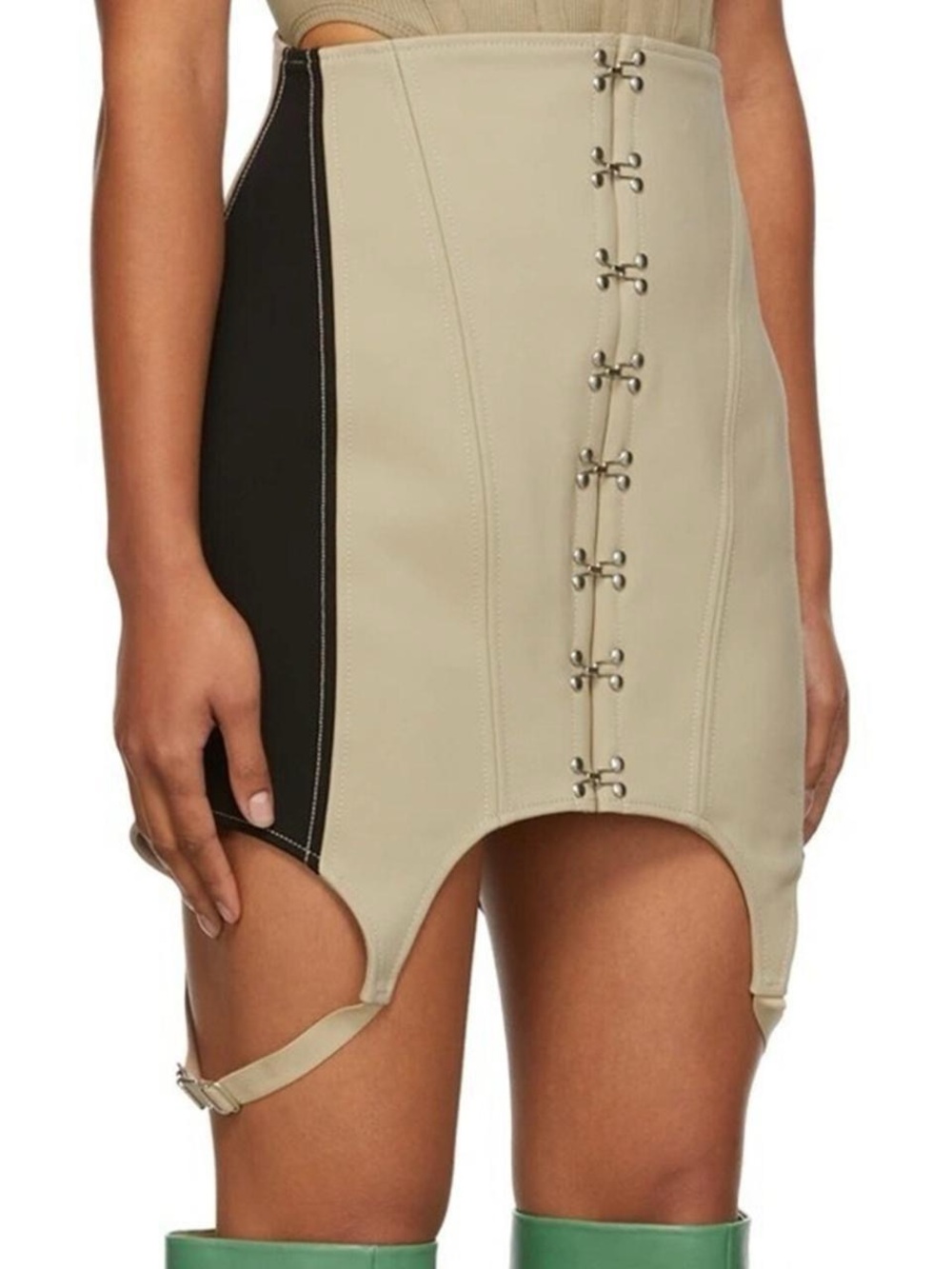 Brand new Dion Lee SSENSE Beige and Black Garter Detail Mini Skirt US 4